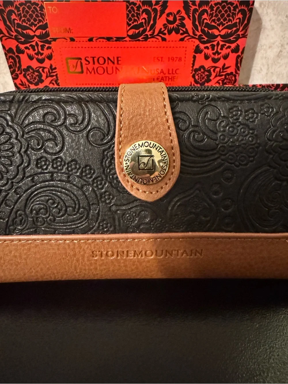 Stone Mountain Accessories Black and Brown Embossed Wallet